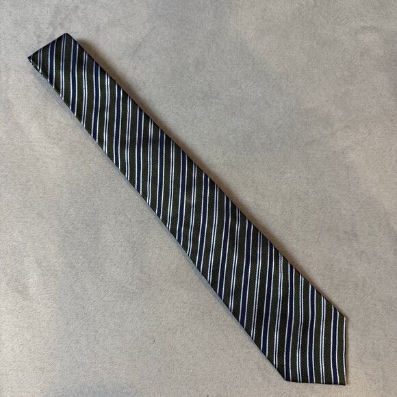 Vakko Tie 100% Silk Diagonal Stripe Green Blue - Picture 3 of 6